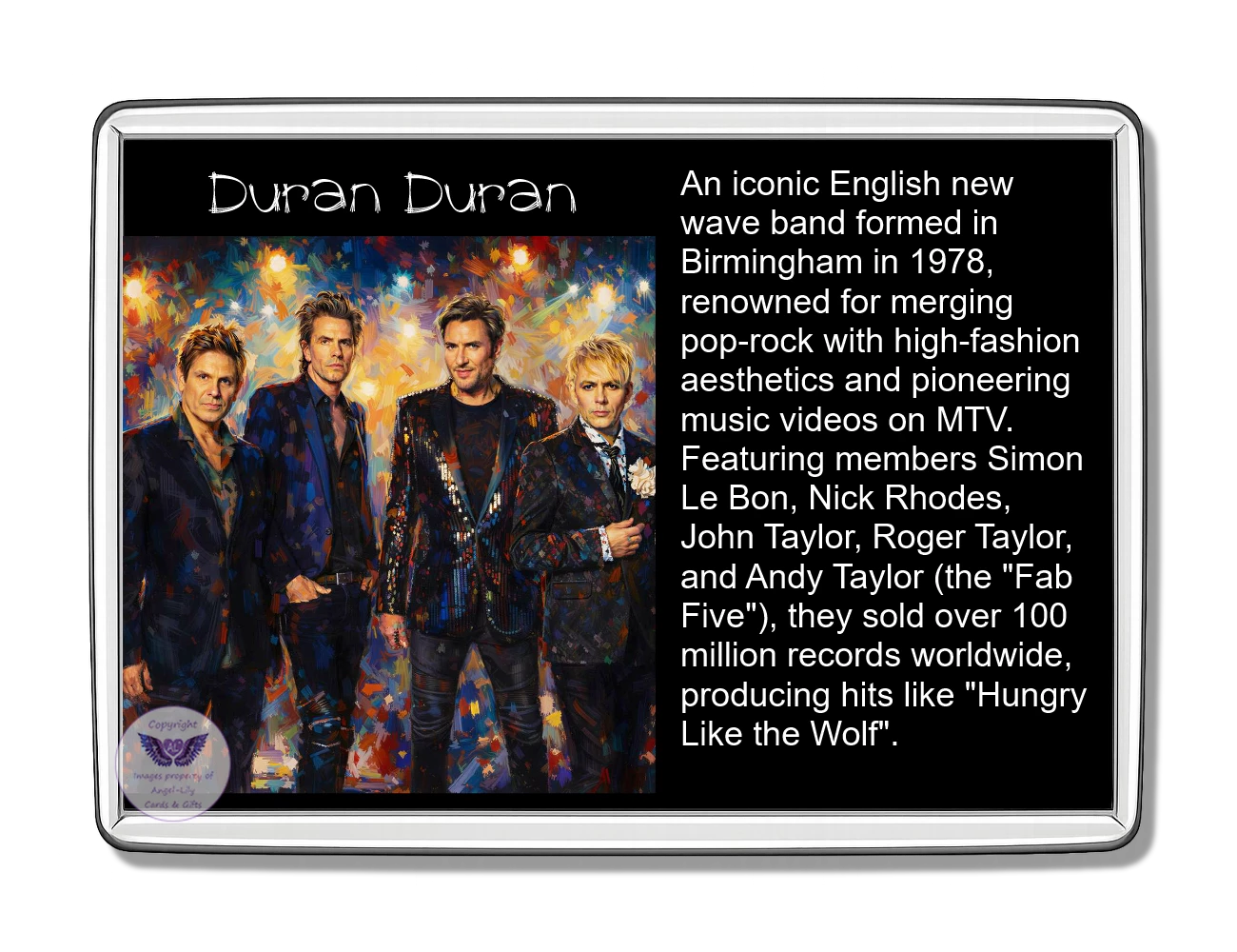 Image Size: 90 X 60mm, Clear plastic , Single sided, Image Type: Print, Magnetic strip attached, 2D Effect: £5.00