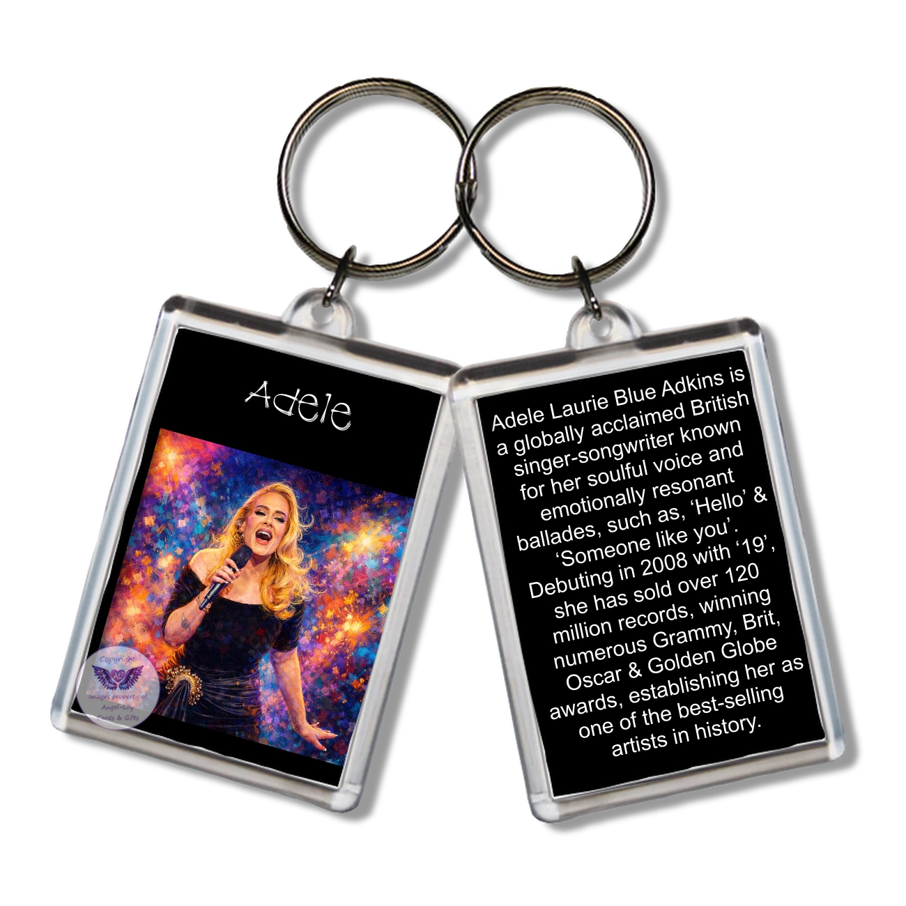 Image Size: 65 X 43mm, Clear plastic . Double sided, Image & brief bio, Image Type: Print, 2D Effect: £3.00