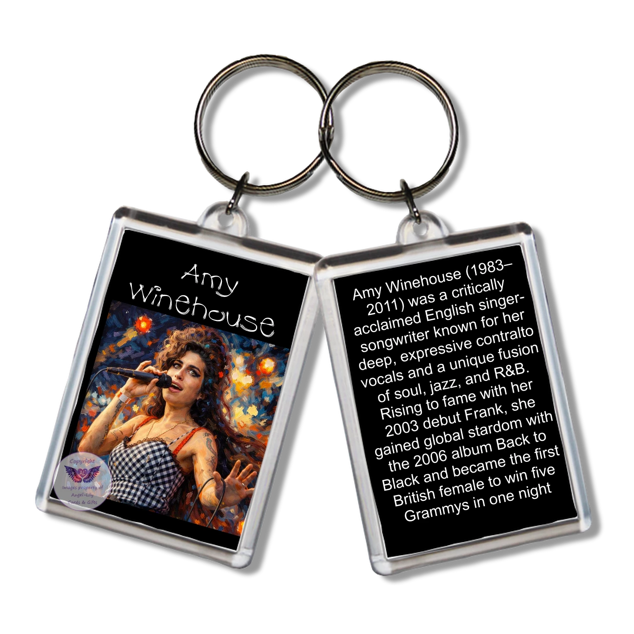 Image Size: 65 X 43mm, Clear plastic . Double sided, Image & brief bio, Image Type: Print, 2D Effect: £3.00