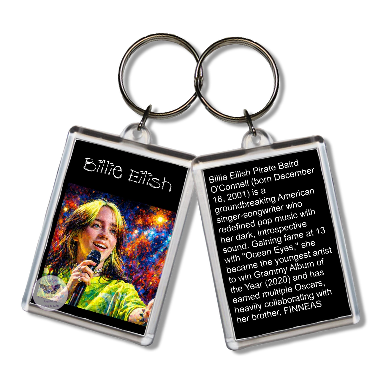 Image Size: 65 X 43mm, Clear plastic . Double sided, Image & brief bio, Image Type: Print, 2D Effect: £3.00