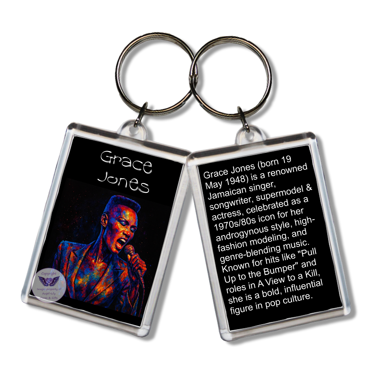 Image Size: 65 X 43mm, Clear plastic . Double sided, Image & brief bio, Image Type: Print, 2D Effect: £3.00