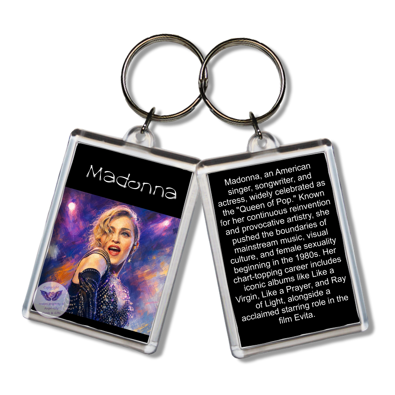 Image Size: 65 X 43mm, Clear plastic . Double sided, Image & brief bio, Image Type: Print, 2D Effect: £3.00