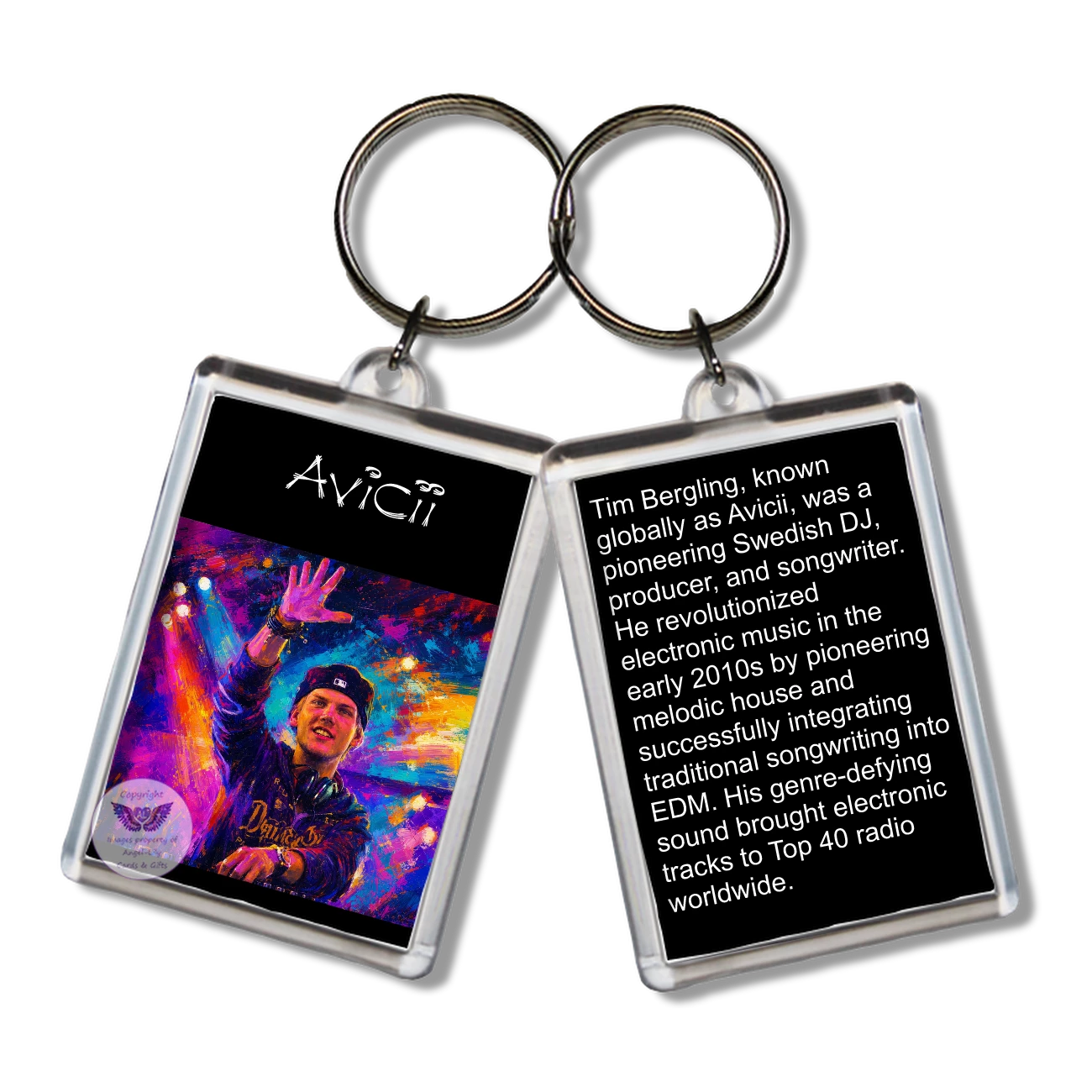 Image Size: 65 X 43mm, Clear plastic . Double sided, Image & brief bio, Image Type: Print, 2D Effect: £3.00