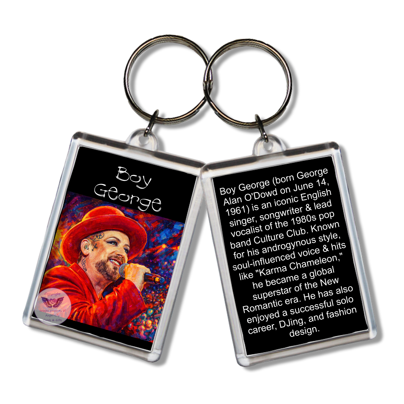 Image Size: 65 X 43mm, Clear plastic . Double sided, Image & brief bio, Image Type: Print, 2D Effect: £3.00