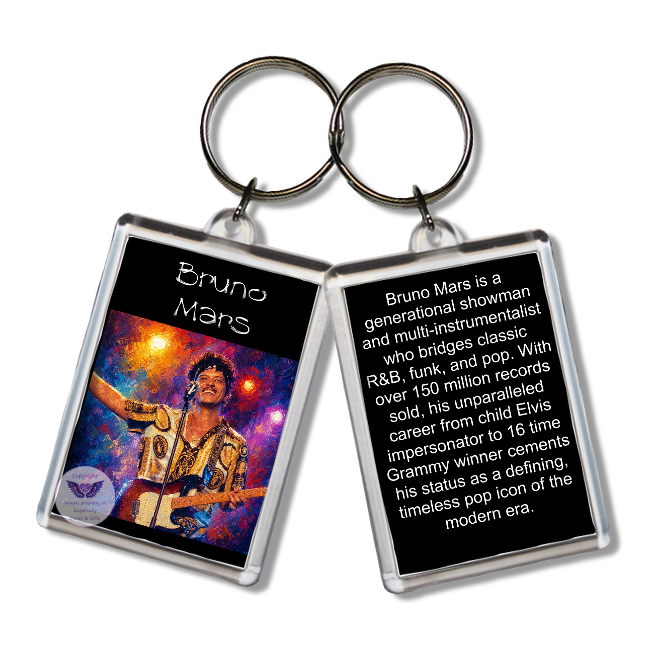 Image Size: 65 X 43mm, Clear plastic . Double sided, Image & brief bio, Image Type: Print, 2D Effect: £3.00