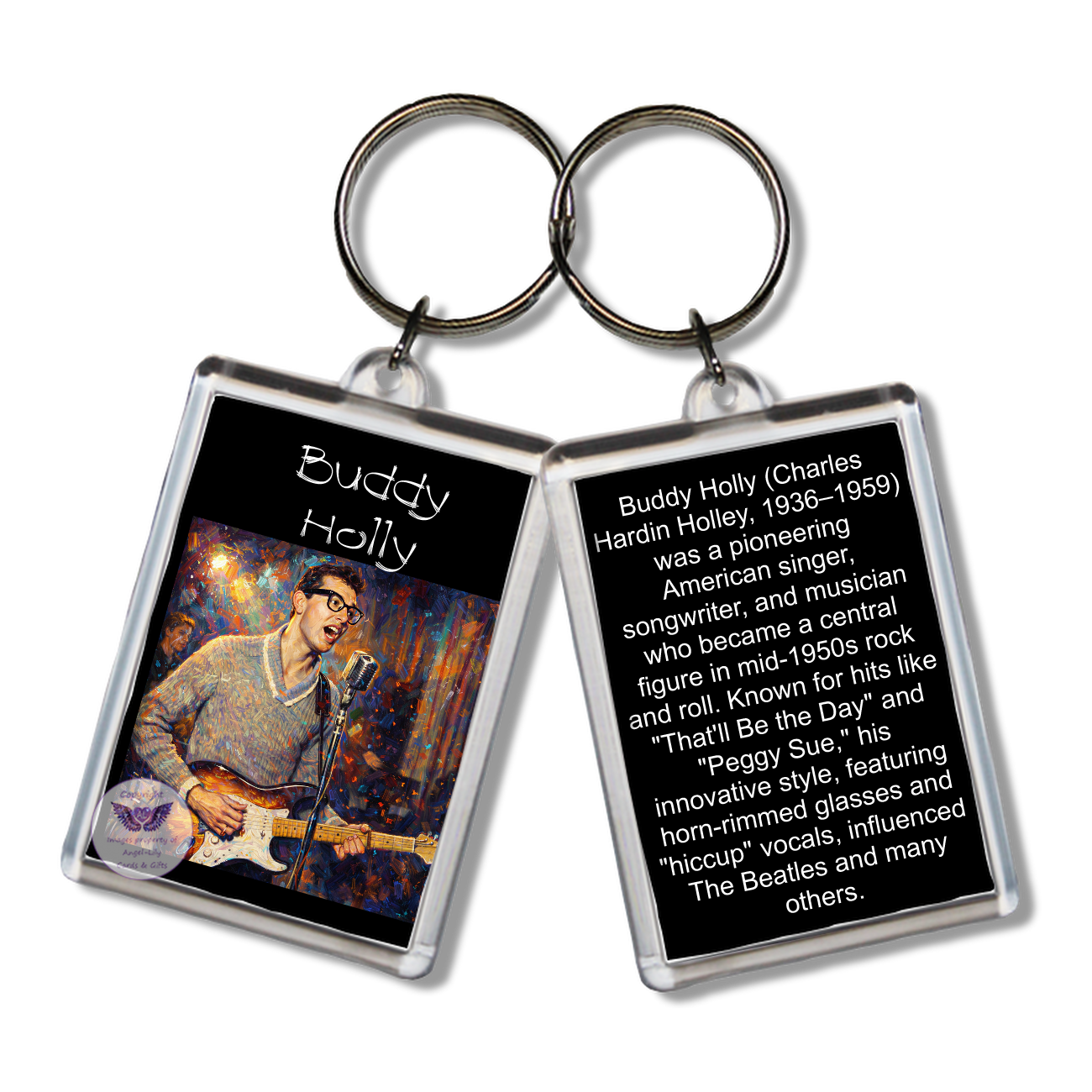 Image Size: 65 X 43mm, Clear plastic . Double sided, Image & brief bio, Image Type: Print, 2D Effect: £3.00