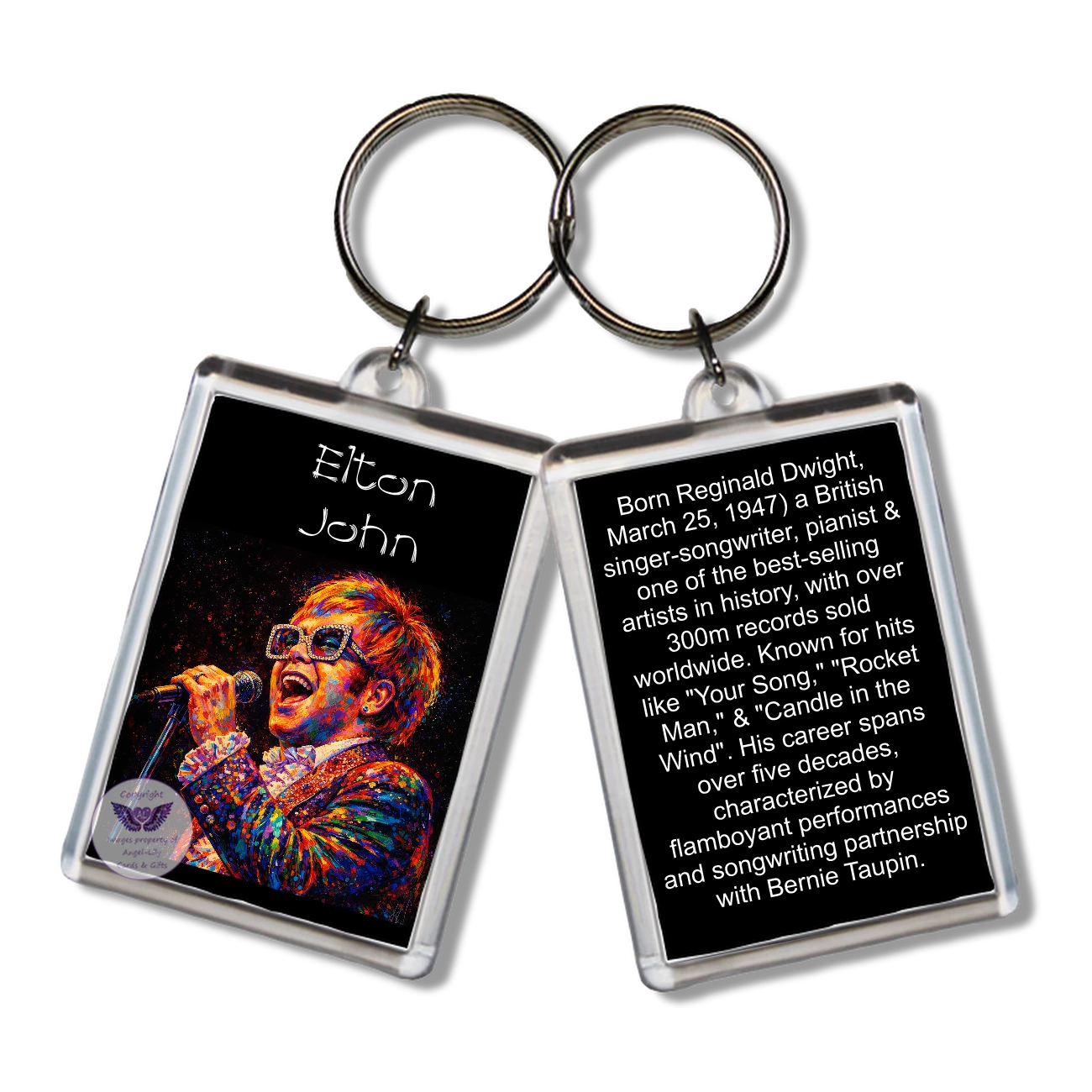 Image Size: 65 X 43mm, Clear plastic . Double sided, Image & brief bio, Image Type: Print, 2D Effect: £3.00