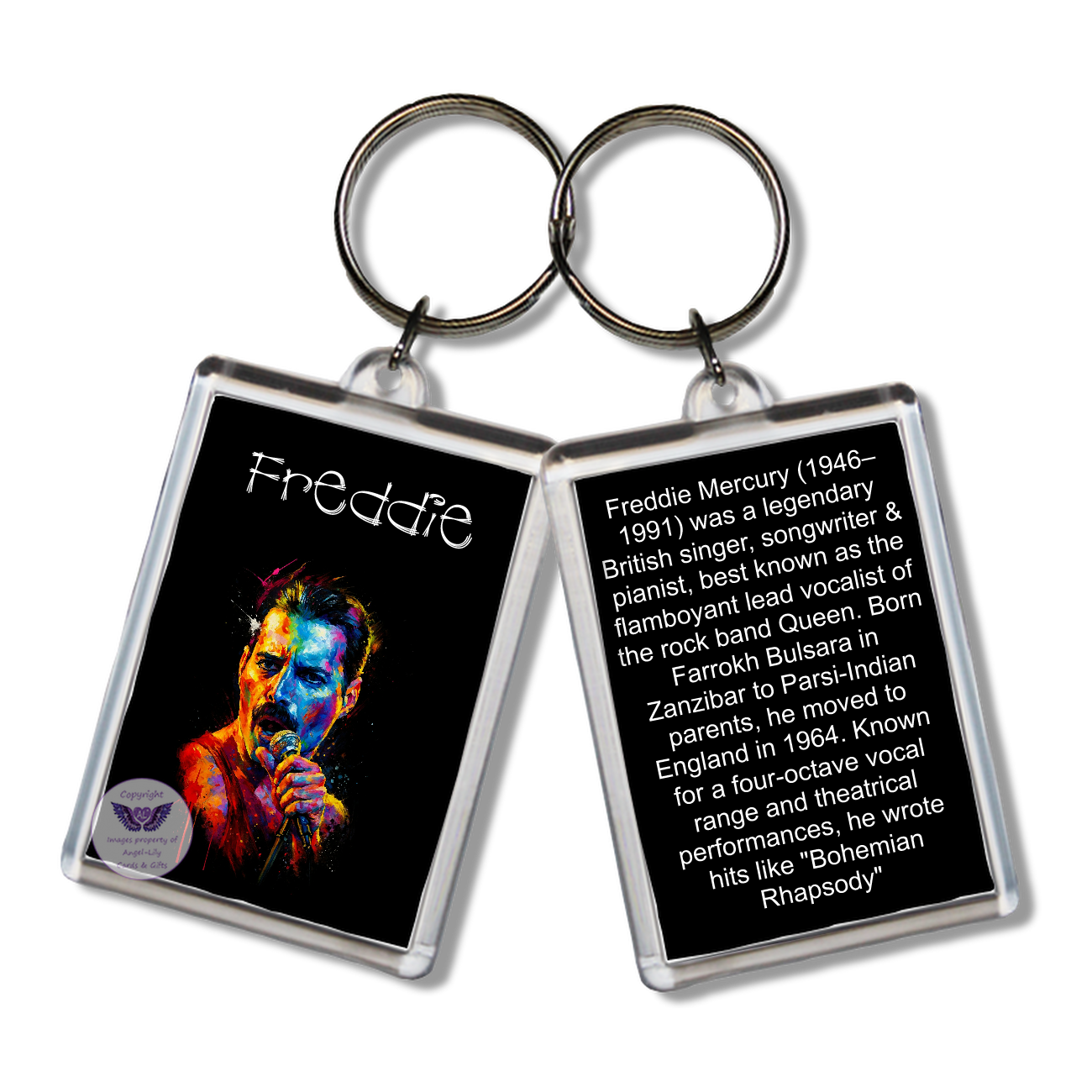 Image Size: 65 X 43mm, Clear plastic . Double sided, Image & brief bio, Image Type: Print, 2D Effect: £3.00