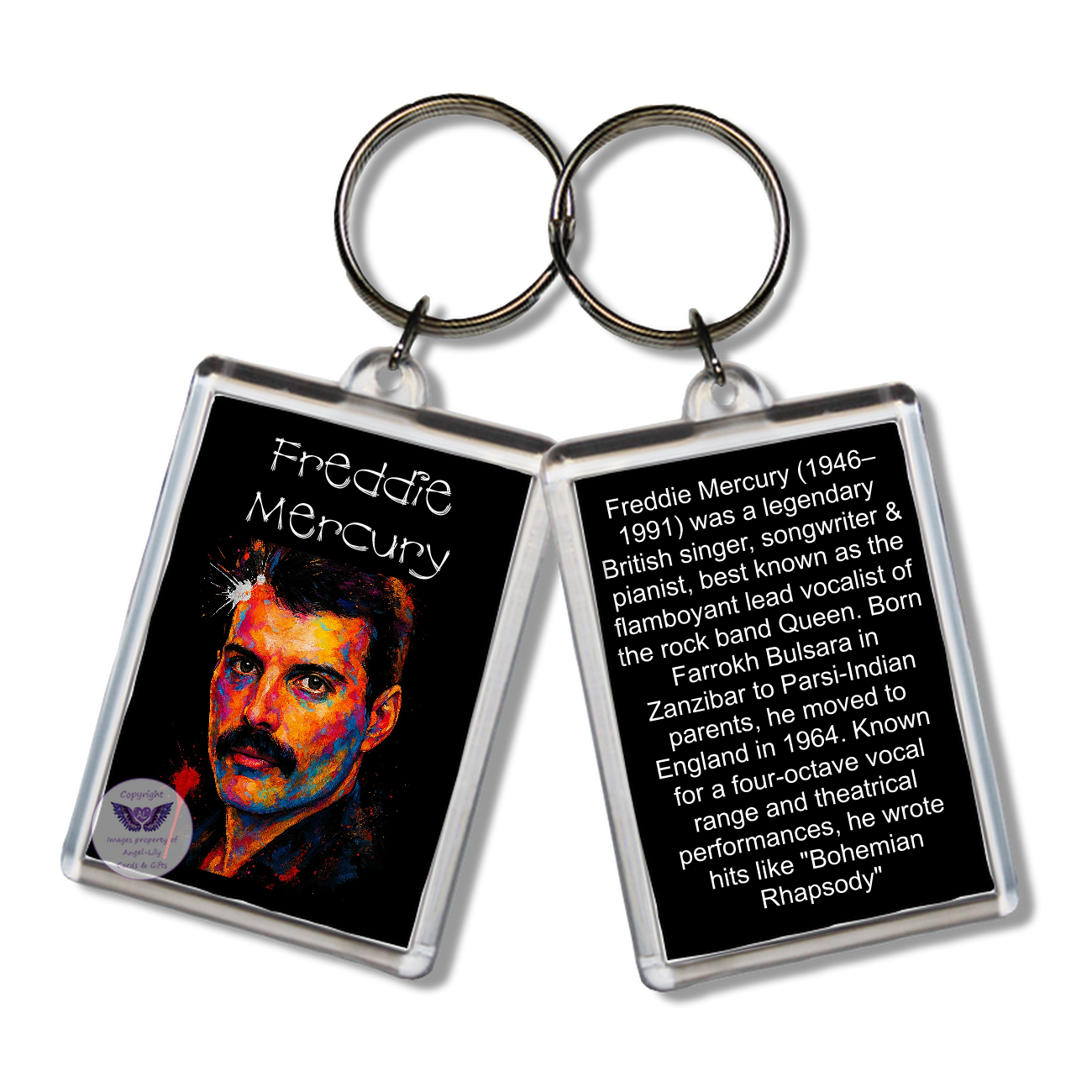 Image Size: 65 X 43mm, Clear plastic . Double sided, Image & brief bio, Image Type: Print, 2D Effect: £3.00