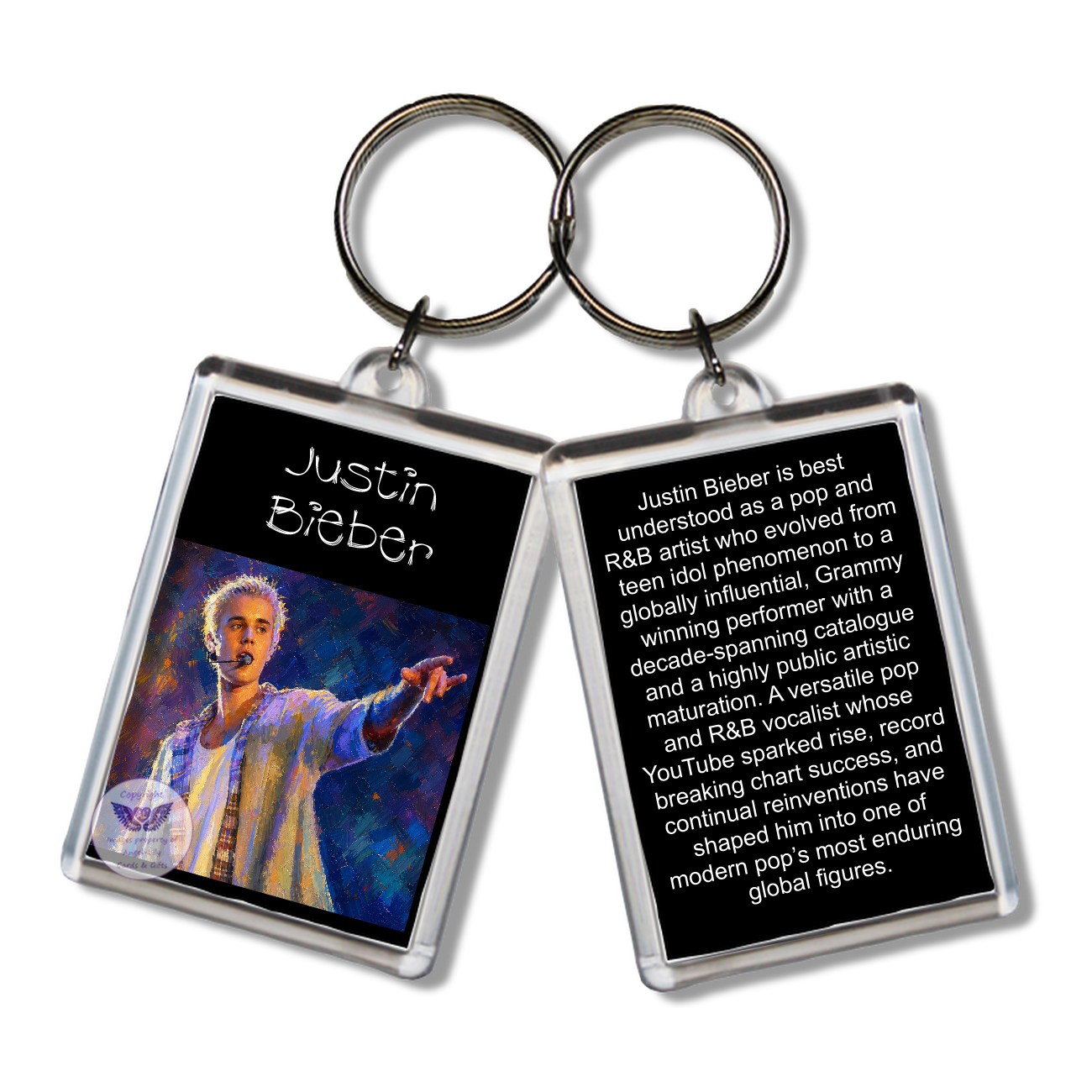 Image Size: 65 X 43mm, Clear plastic . Double sided, Image & brief bio, Image Type: Print, 2D Effect: £3.00
