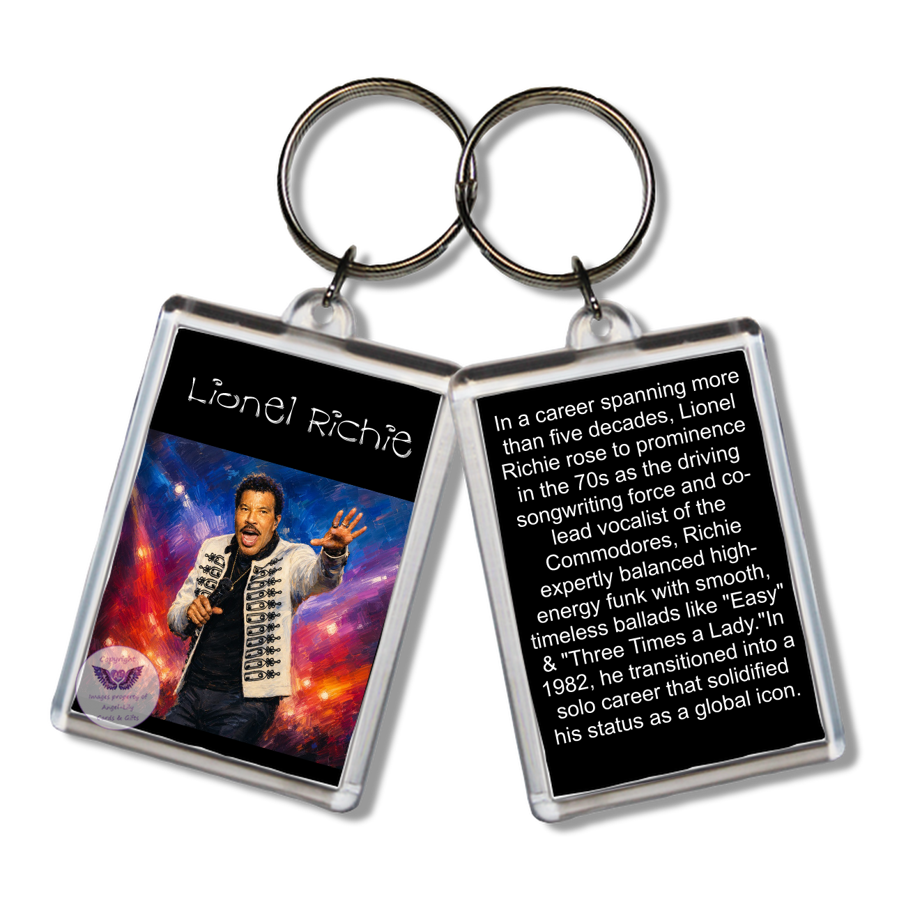 Image Size: 65 X 43mm, Clear plastic . Double sided, Image & brief bio, Image Type: Print, 2D Effect: £3.00