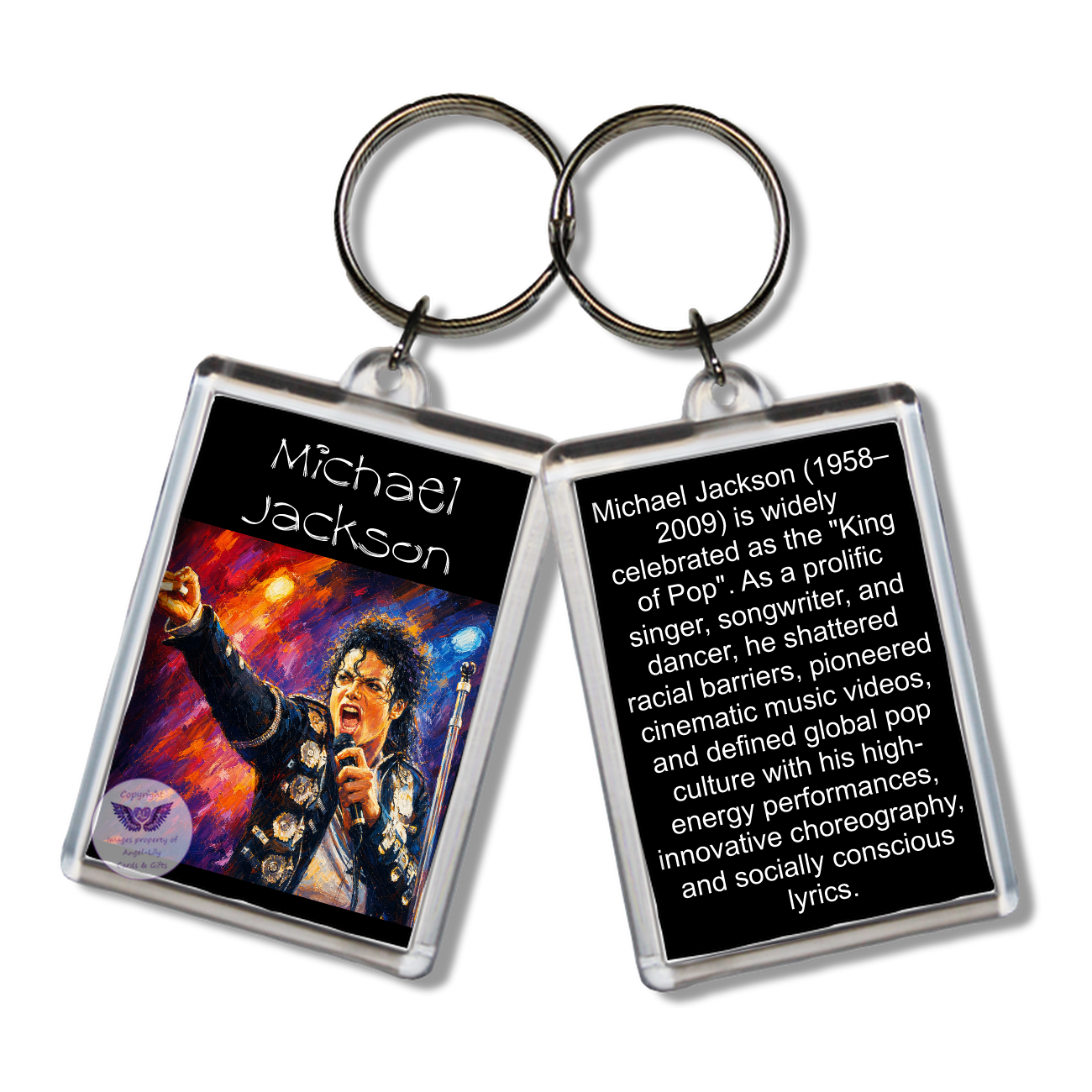Image Size: 65 X 43mm, Clear plastic . Double sided, Image & brief bio, Image Type: Print, 2D Effect: £3.00