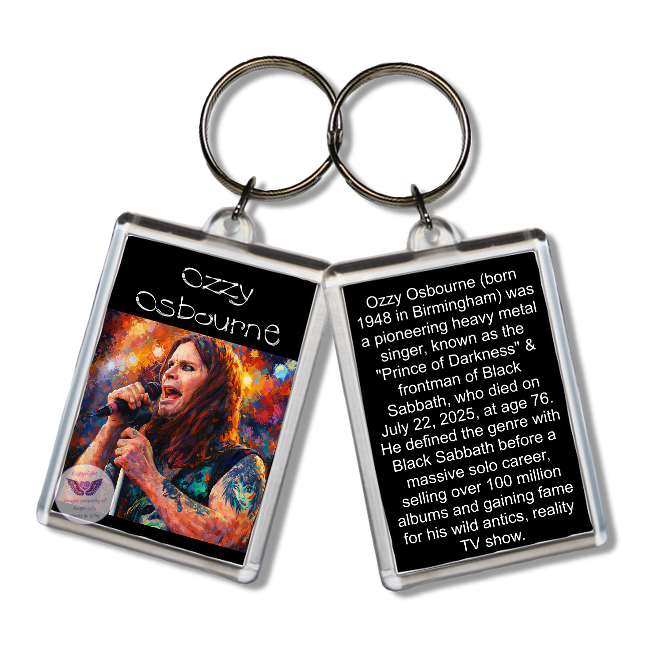 Image Size: 65 X 43mm, Clear plastic . Double sided, Image & brief bio, Image Type: Print, 2D Effect: £3.00