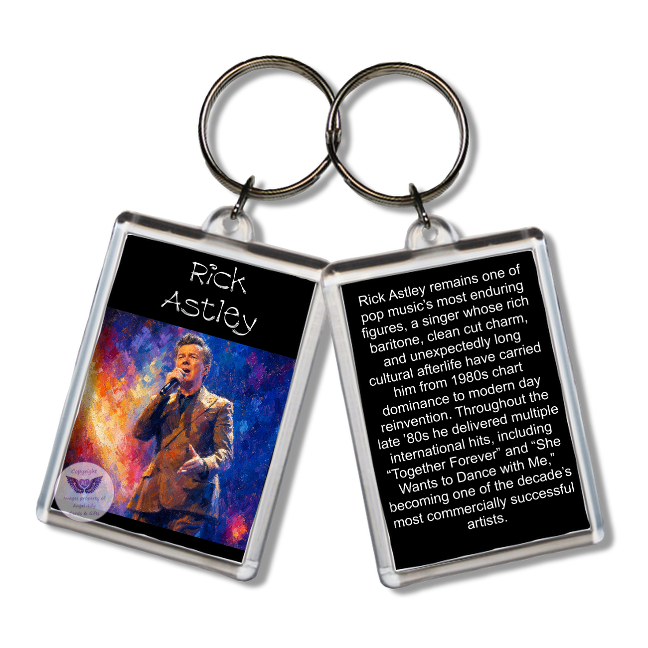 Image Size: 65 X 43mm, Clear plastic . Double sided, Image & brief bio, Image Type: Print, 2D Effect: £3.00
