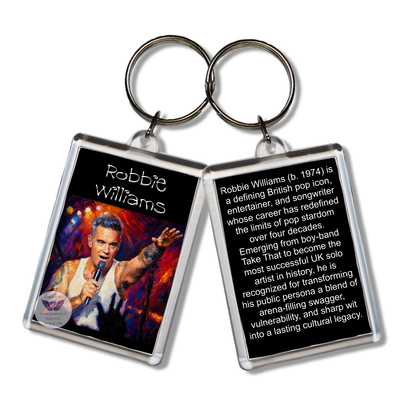 Image Size: 65 X 43mm, Clear plastic . Double sided, Image & brief bio, Image Type: Print, 2D Effect: £3.00