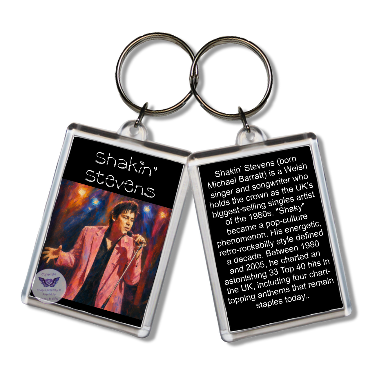 Image Size: 65 X 43mm, Clear plastic . Double sided, Image & brief bio, Image Type: Print, 2D Effect: £3.00