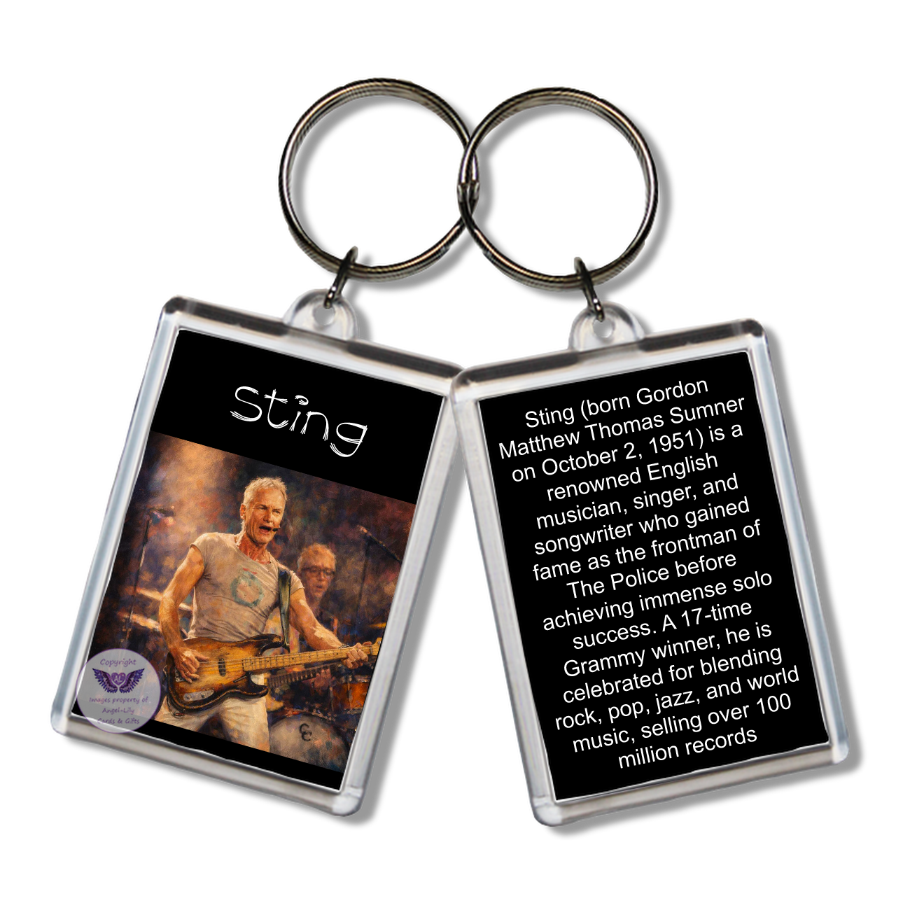 Image Size: 65 X 43mm, Clear plastic . Double sided, Image & brief bio, Image Type: Print, 2D Effect: £3.00