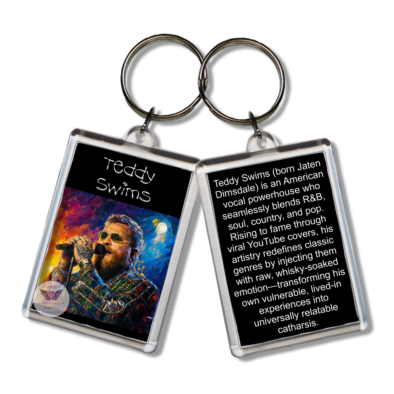 Image Size: 65 X 43mm, Clear plastic . Double sided, Image & brief bio, Image Type: Print, 2D Effect: £3.00